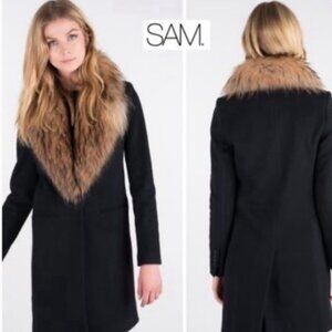 SAM Wool Cashmere Blend with Authentic Raccoon Collar Coat Sz 2